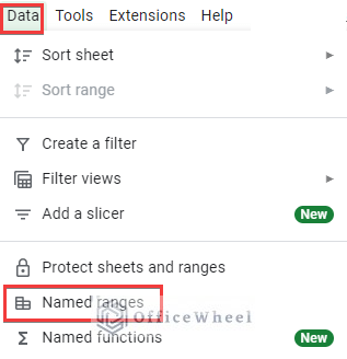 Create Named Ranges un google sheets